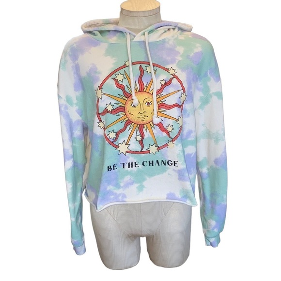 Mighty Fine Tops - Mighty Fine Be The Change Celestial Cropped Tie Dye Hoodie Size Juniors Large